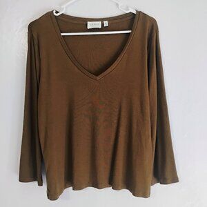 Cyrus Brown V Neck Long Sleeve Top XL Soft Stretch